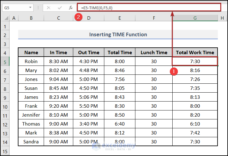 Inserting TIME Function to Subtract 30 Minutes from a Time in Excel