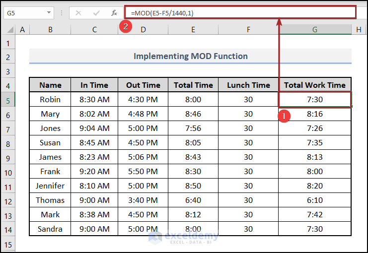 Implementing MOD Function to Subtract 30 Minutes from a Time in Excel