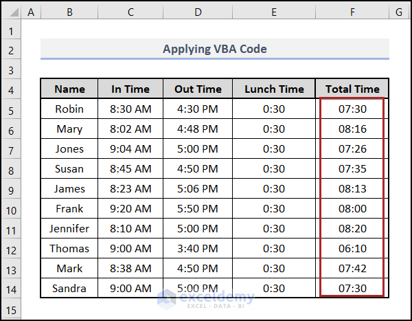 Applying VBA Code to Subtract 30 Minutes from a Time in Excel