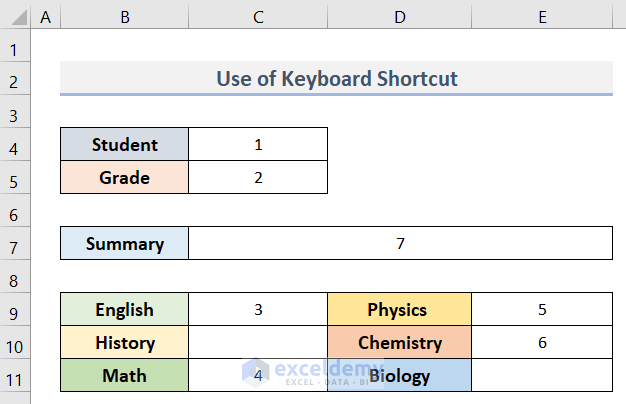 Tab to Certain Cells Using Keyboard Shortcut in Excel