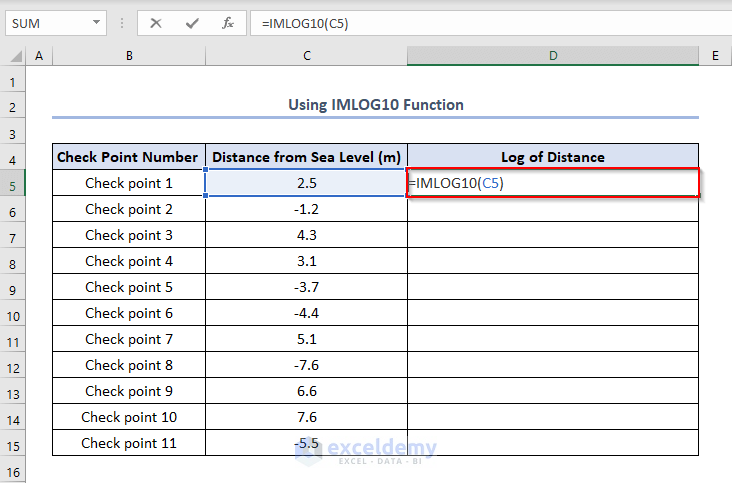 Using IMLOG10 Function to Take Log of Negative Numbers