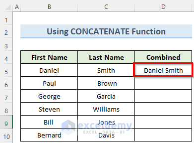 Utilizing CONCATENATE Function to Undo Text to Columns in Excel