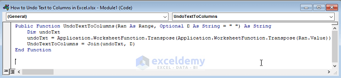 Undo Text to Columns by Applying VBA Code in Excel