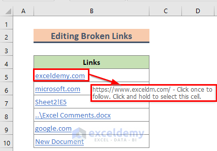 Editing Broken Links to to update links in excel