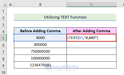 how to use comma in excel formula Using TEXT Function