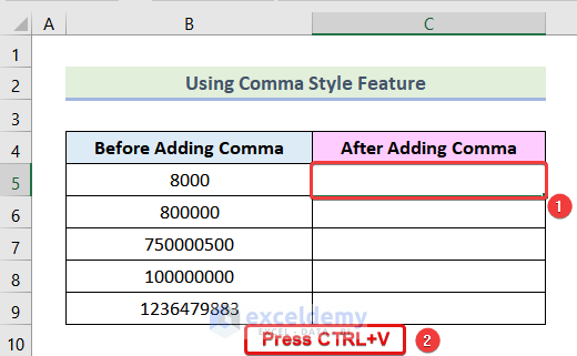 how to use comma in excel formula Applying Comma Style Feature 