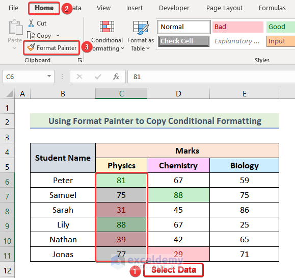 how to use format painter to copy formatting in excel Applying Format Painter to Copy Conditional Formatting