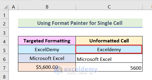 how to use format painter to copy formatting in excel Using Format Painter for a Single Cell