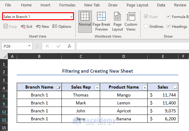  filtering and creating new sheet
