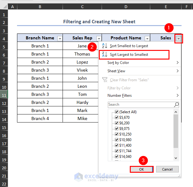 how to use sheet view in Excel, filtering and creating new sheet