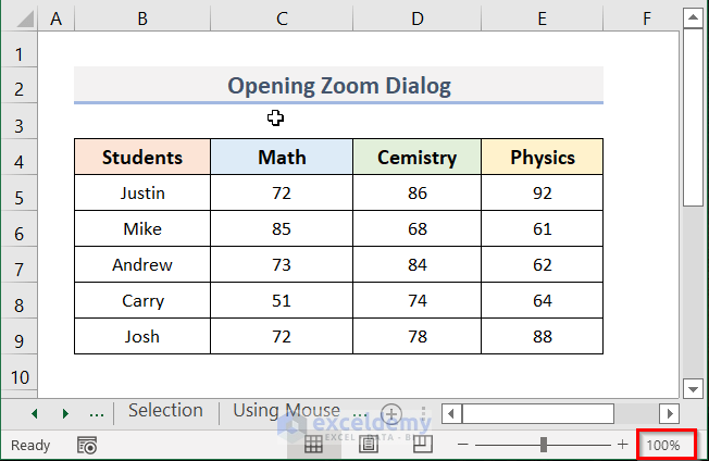 Open Zoom Dialog in Excel