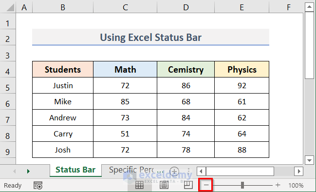 Zoom Out Using Excel Status Bar