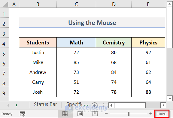 Zoom Out in Excel with Mouse