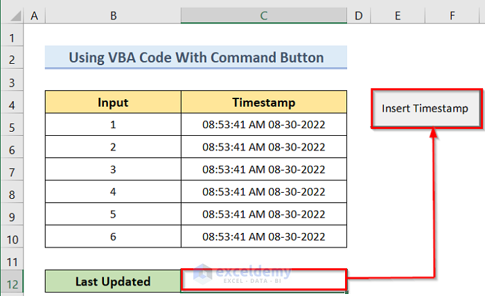 Connecting Button to Cell to Insert Last Modified Date and Time in Excel Cell