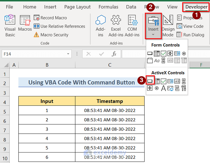 Creating Command Button to Insert Last Modified Date and Time in Excel Cell