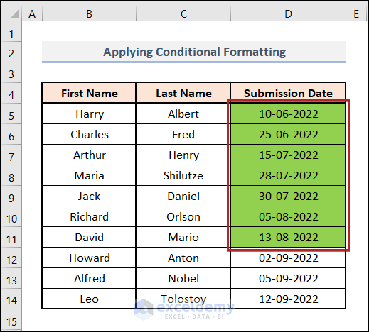 Applying Conditional Formatting to Check If Date Is Less than Today in Excel