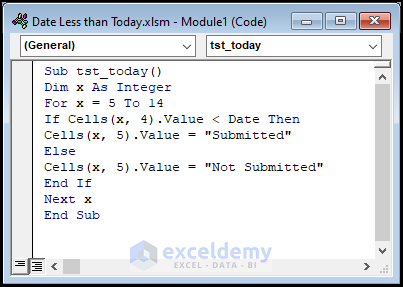 Employing VBA Code to Determine If Date Is Less than Today