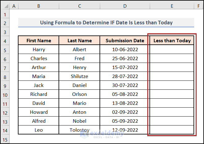 Using Excel Formula to Determine If Date Is Less than Today