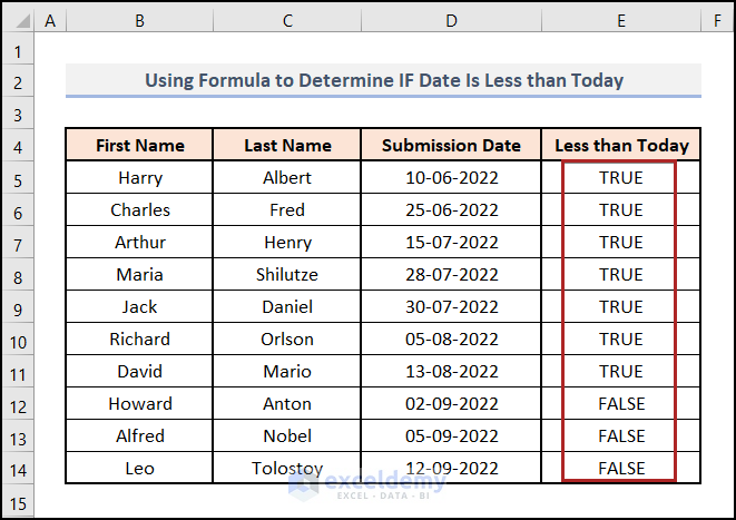 Using Fill Handle to Use Excel Formula If Date Is Less than Today