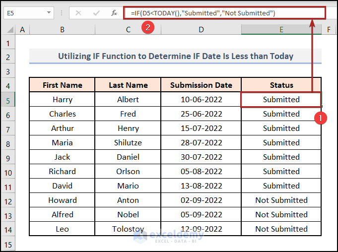 Utilizing IF Function to Determine If Date Is Less than Today