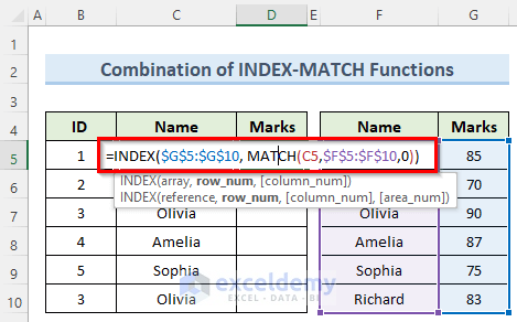 INDEX and MATCH function to merge two tables and remove duplicates in excel