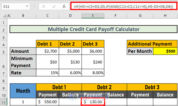 multiple credit card payoff calculator spreadsheet excel