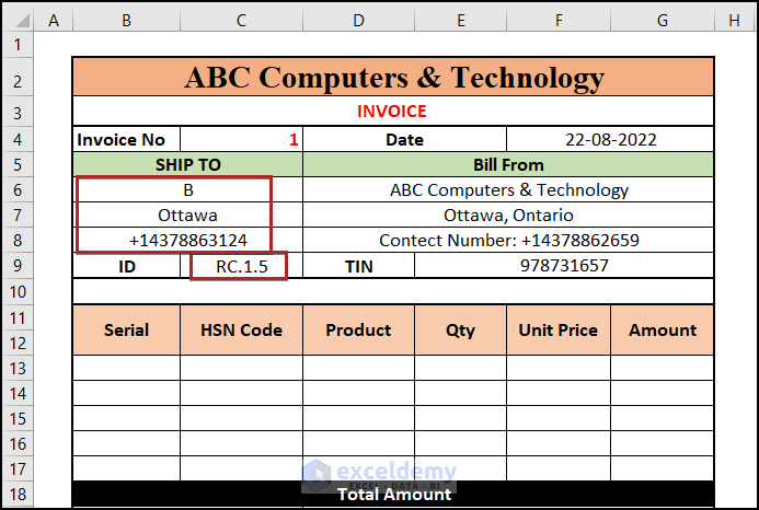 Non GST Invoice Format in Excel