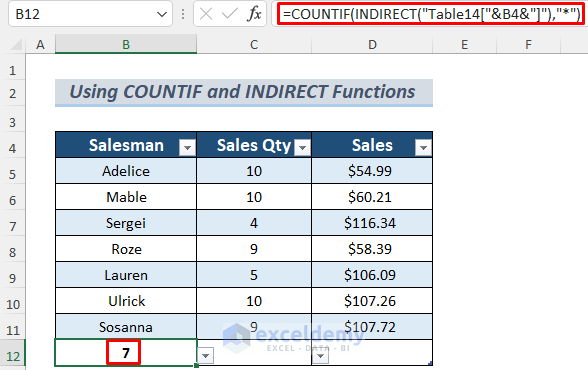 Application of COUNTIF and INDIRECT Functions