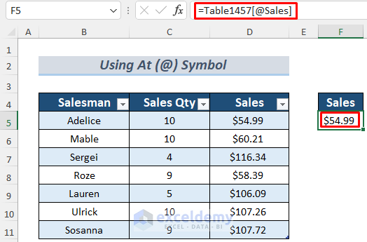 Referencing a Dynamic Component of a Structured Reference in Excel with At (@) Symbol