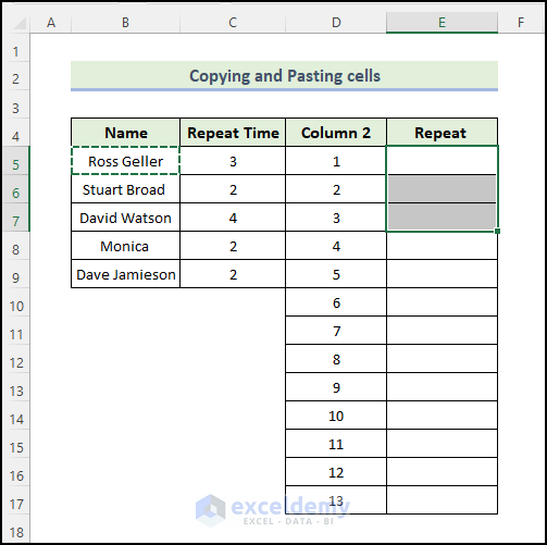 Copying and Pasting Cells to Repeat Rows in Excel Based on Cell Value