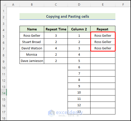 pasting value to Repeat Rows in Excel Based on Cell Value