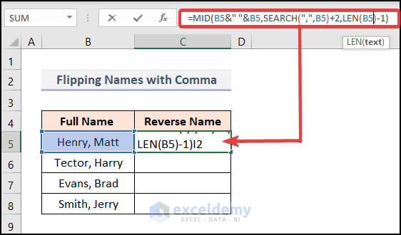 Flipping Names in Excel with Comma