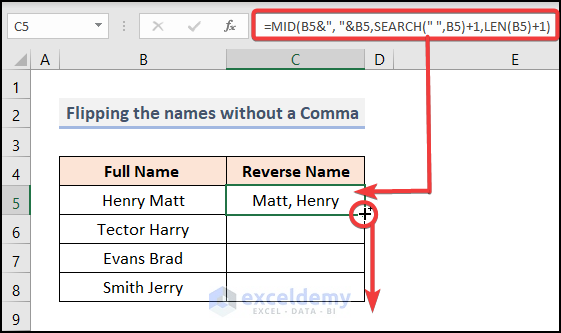 How to Reverse Names in Excel Flipping Names Without Comma