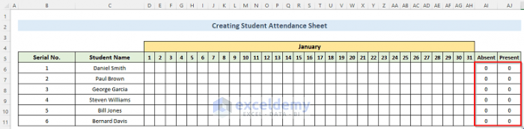 How to Create Student Attendance Sheet in Excel with Formula