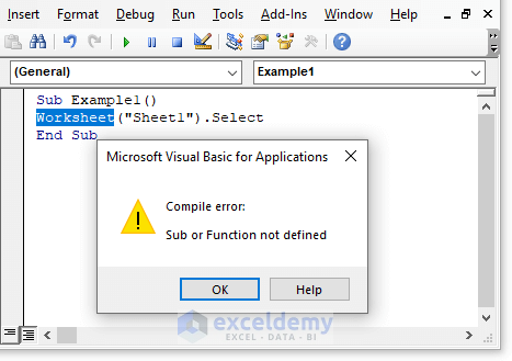 sub or function not defined vba excel