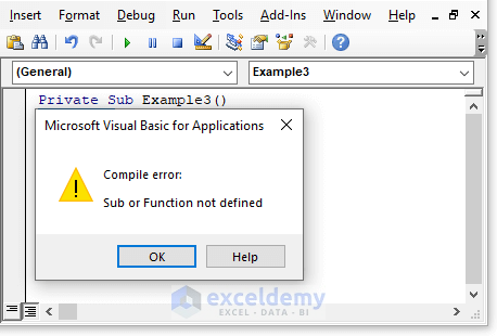 sub or function not defined vba excel