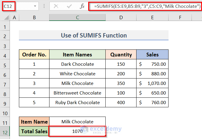 Calculate Total Price by Combining SUM Function with SUMIF & SUMIFS Function