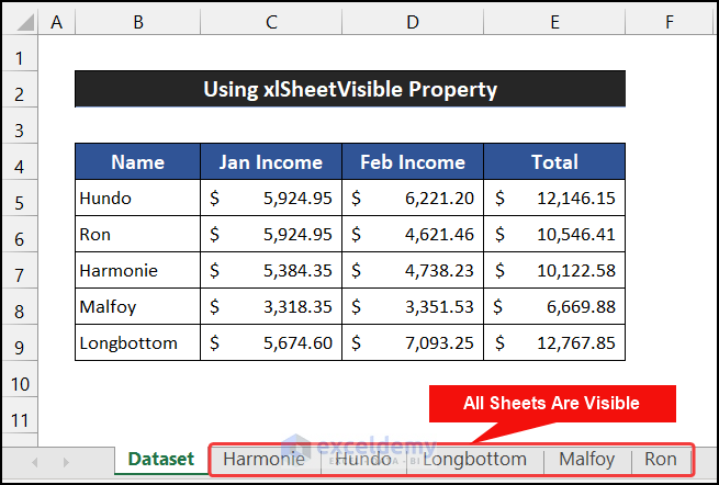 Using xlSheetVisible Property to Unhide All Sheets Using Excel VBA