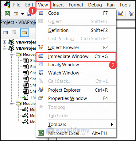 Applying VBA Code in Immediate Window to Unhide All Sheets Using Excel VBA