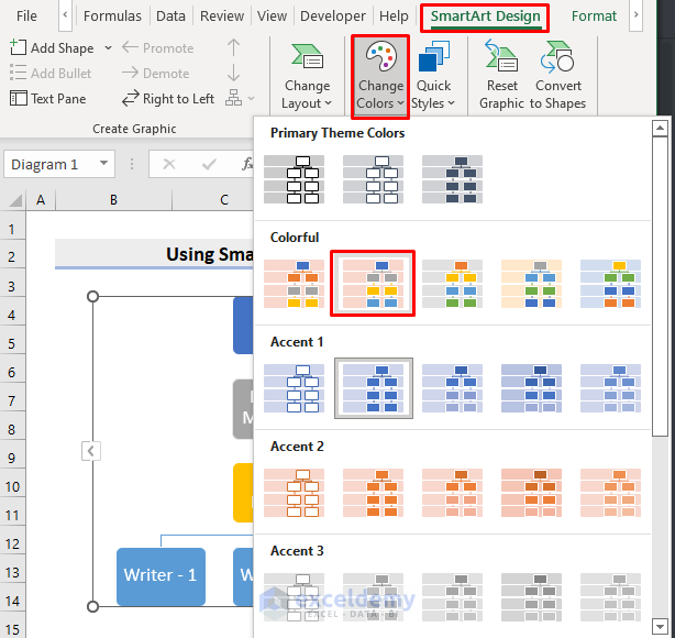 use smartart hierarchy in excel