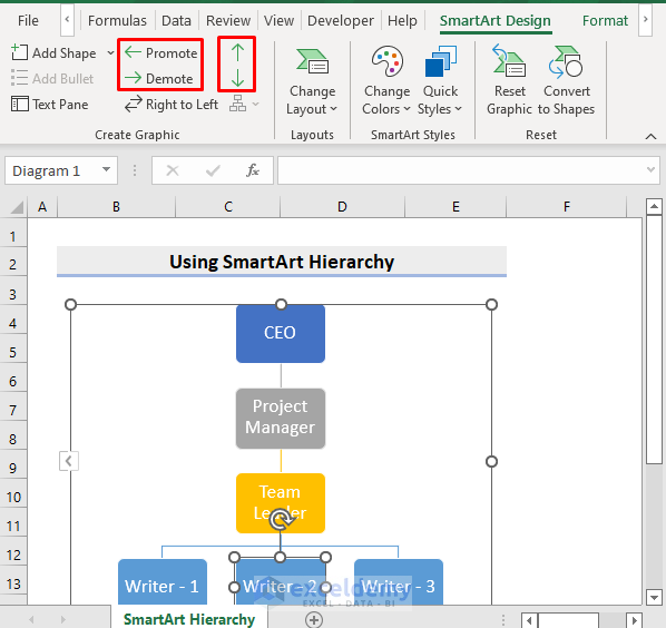 use smartart hierarchy in excel
