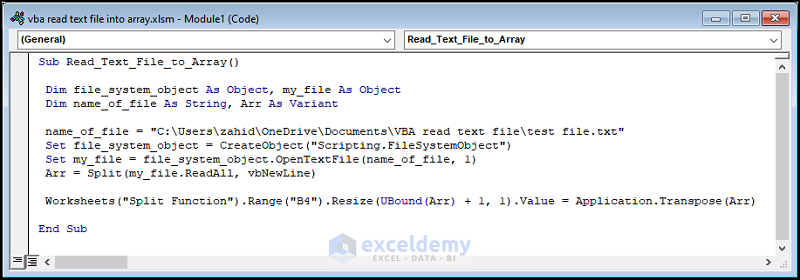 writing VBA code to read text file into array