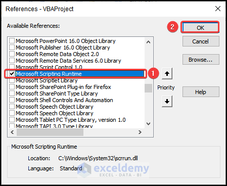 adding Microsoft Scripting Runtime to read text file into array using VBA