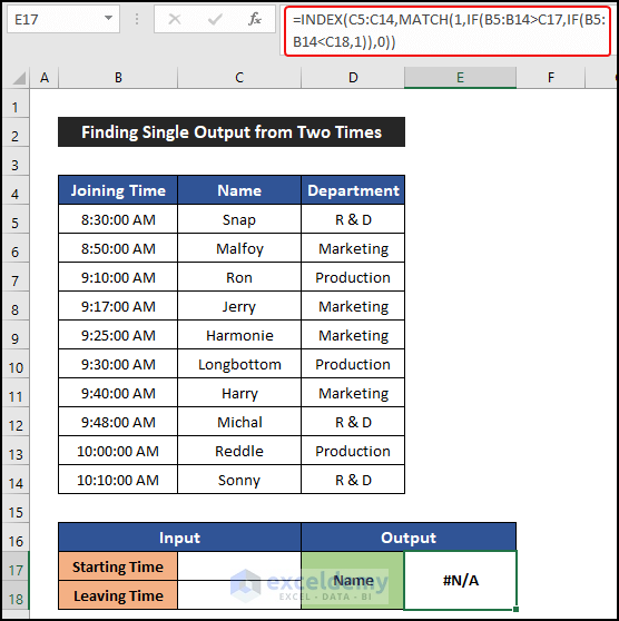 Using IF, MATCH, and INDEX functions to VLOOKUP data from time range
