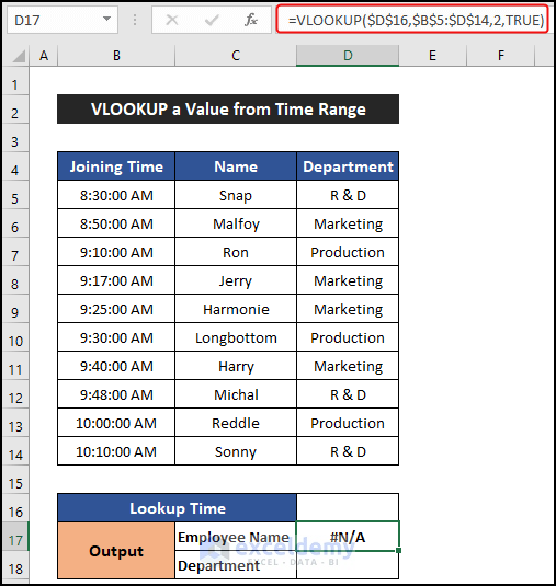 Using VLOOKUP function to get the employee name