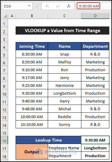 VLOOKUP a Value from Time Range