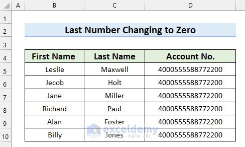 Excel Changing Last Number to 0