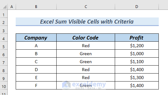 Excel Sum Visible Cells with Criteria