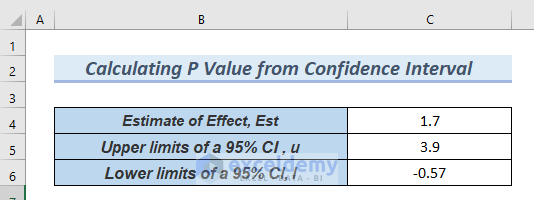 How to Calculate P-Value from Confidence Interval in Excel 