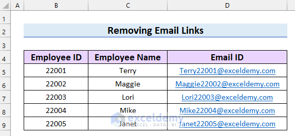 How to Remove Email Link in Excel